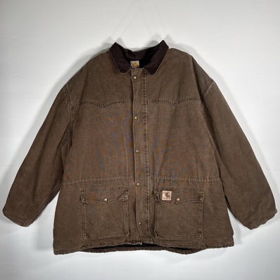 古着 カーハート Carhartt ダックジャケット ビッグサイズ 襟コーデュロイ ウエストドローコード ブラウン系 メンズ