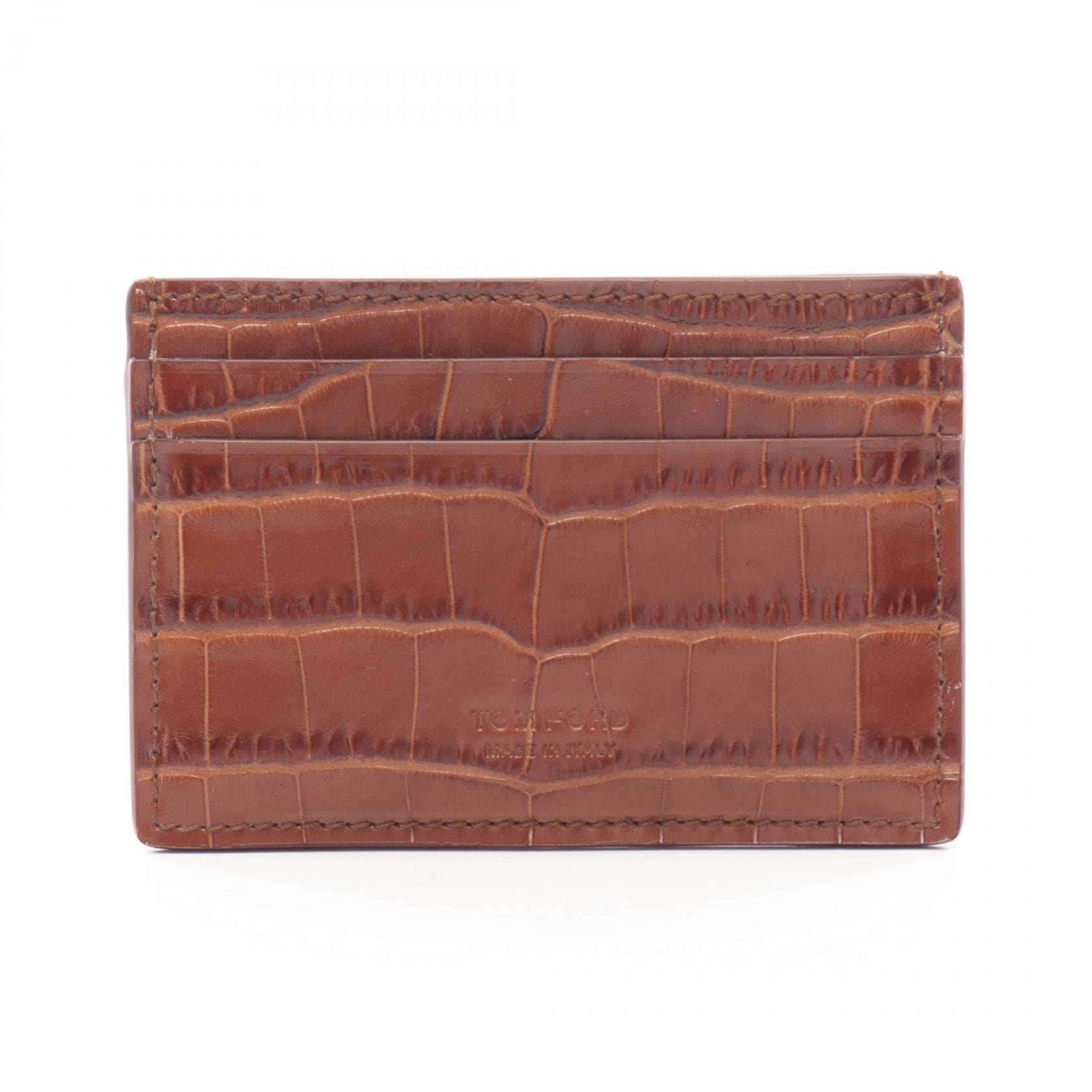 トムフォード TOM FORD クロコ型押し カードケース アクセサリー レザー メンズ ブラウン系 Y0413LCL439SEBN 【新品】