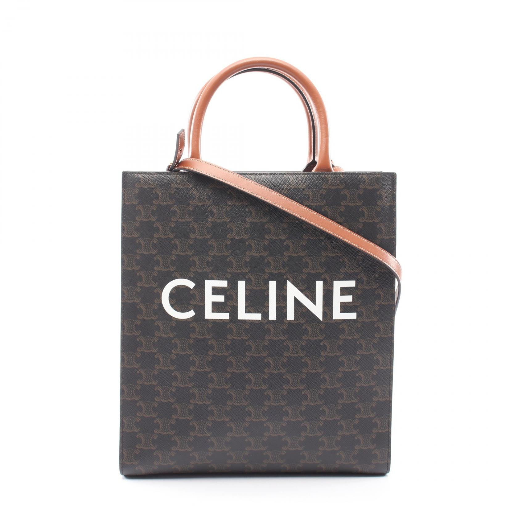 セリーヌ CELINE スモール バーティカル カバ トリオンフ 2WAY トートバッグ バッグ PVCコーティングキャンバス レザー レディース ブラック系 / ブラウン系 191542 【中古】