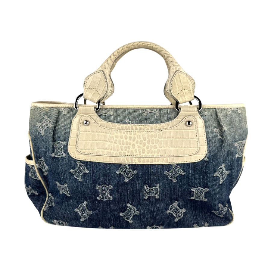 セリーヌ CELINE ハンドバッグ ブギーバッグ デニム/型押しレザー インディゴブルー/アイボリー シルバー レディース【中古】 z8052