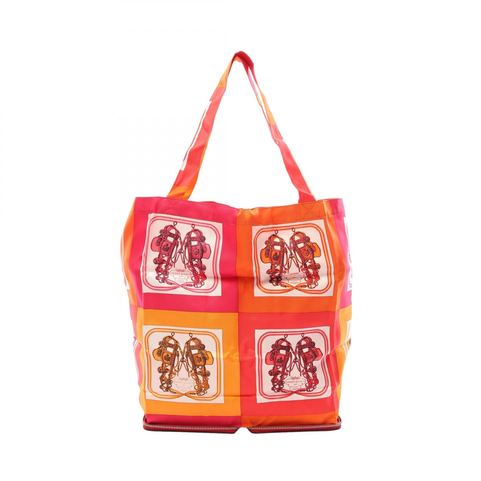 エルメス HERMES シルキーポップ BRIDES de GALA トートバッグ バッグ シルク ブッフルスキッパー シルク ルージュヴィフ □L刻印(2008年製造) レディース レッド系 / マルチカラー 【中古】