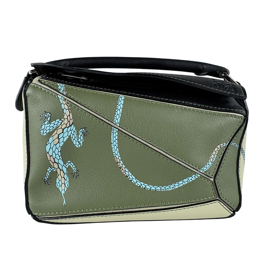 ロエベ LOEWE ショルダーバッグ パウラズイビザ パズルバッグ ミニ レザー グリーン系 レディース【中古】 z9771