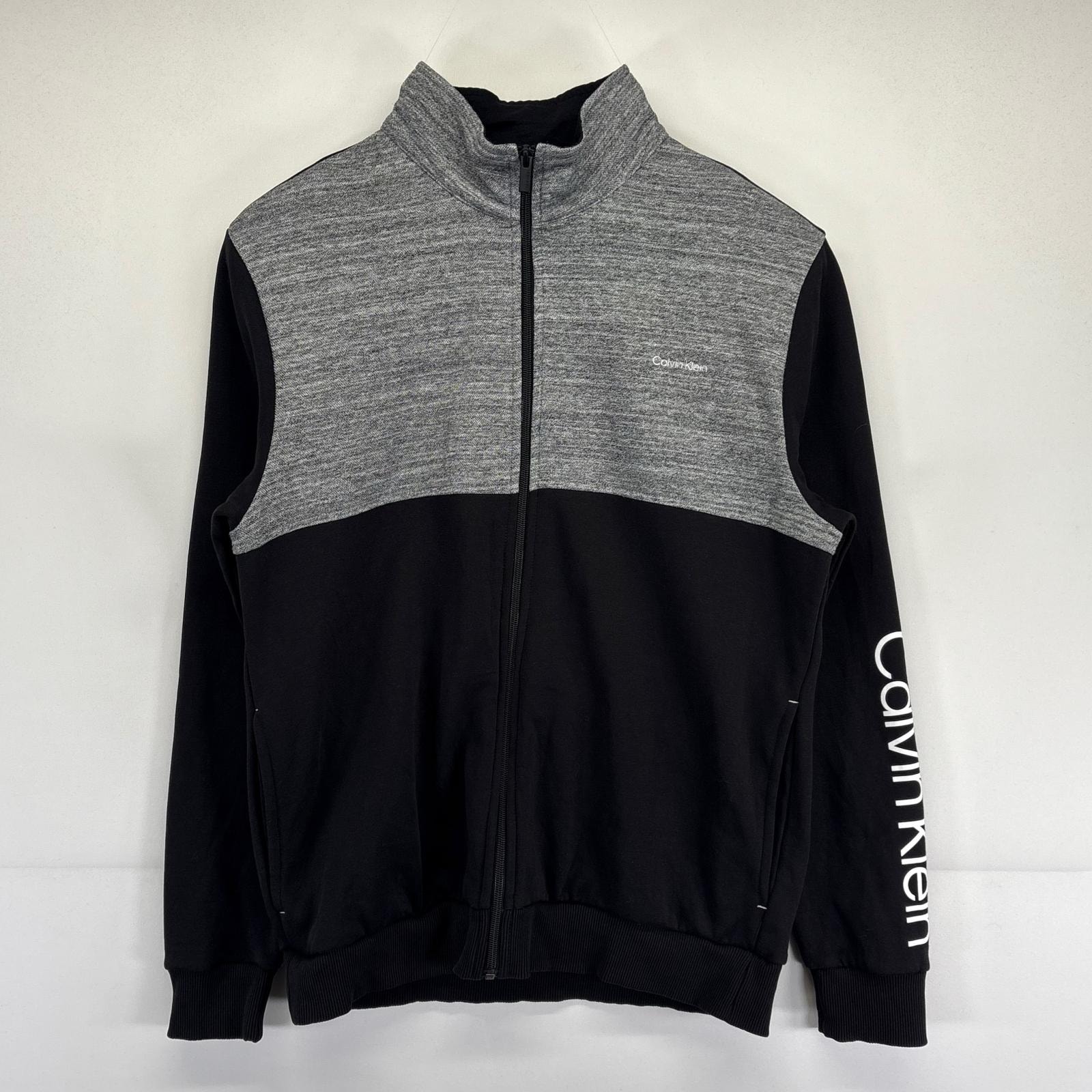 古着 カルバンクライン Calvin Klein トラックジャケット フルジップ 袖ロゴプリント ジャージ ワンポイントロゴ M  ブラック メンズ