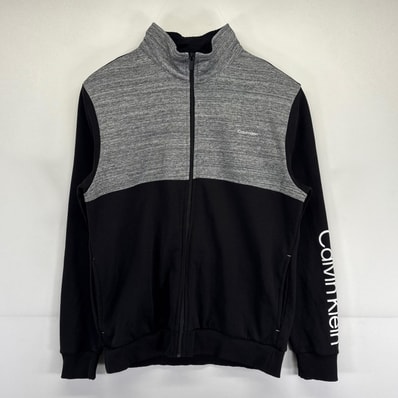 古着 カルバンクライン Calvin Klein トラックジャケット フルジップ 袖ロゴプリント ジャージ ワンポイントロゴ M ブラック メンズ