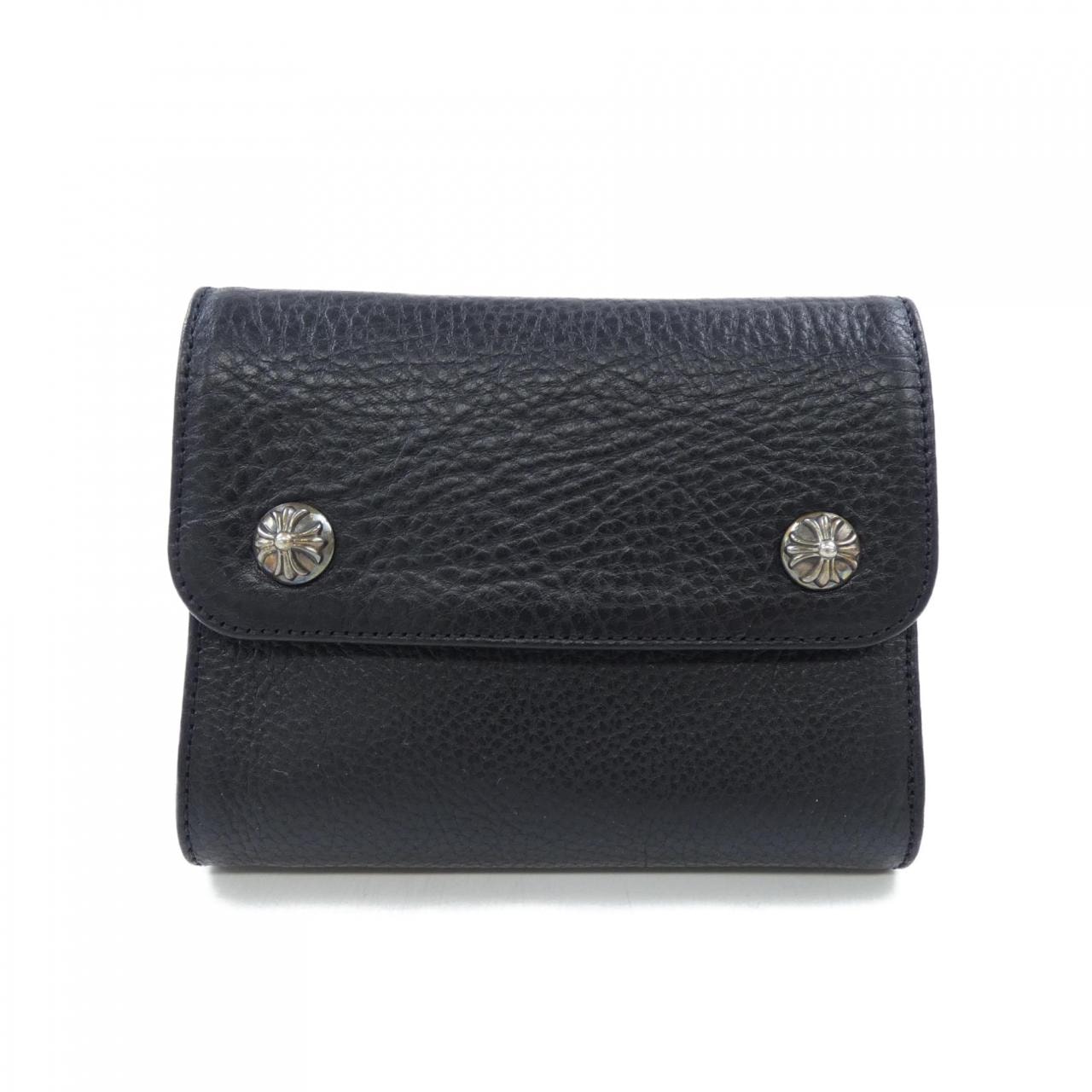 Chrome Hearts Wave Mini Cross Ball Button Leather Wallet "Black/Silver"