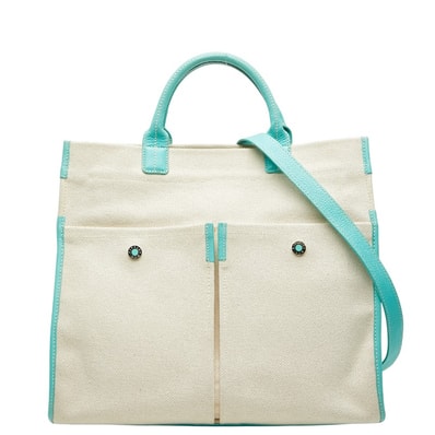 ティファニー ハンドバッグ ショルダーバッグ 2WAY ホワイト ティファニーブルー キャンバス レザー レディース TIFFANY&Co. 【中古】