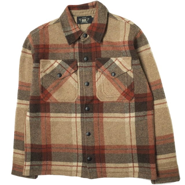 RRL ダブルアールエル 22AW WOOL PLAID WORK SHIRT SWEATER バーズアイジャカード ウールチェックワークシャツジャケット 782871307001 XS ORANGE/TAN Double RL 定価12万 セーター