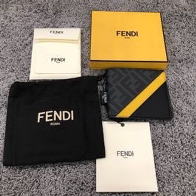 FENDI Gray Fabric Wallet "Yellow"