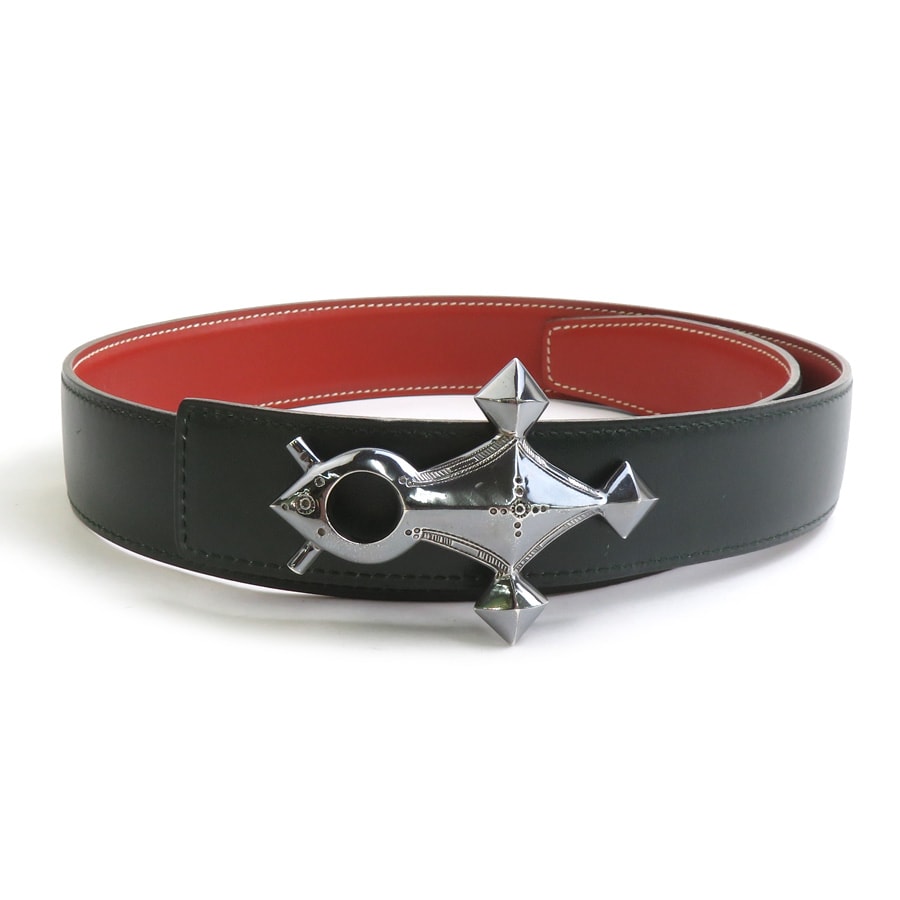 エルメス HERMES ベルト トゥアレグ レザー/メタル ダークグリーン/ブラウン レディース【中古】 e62424a