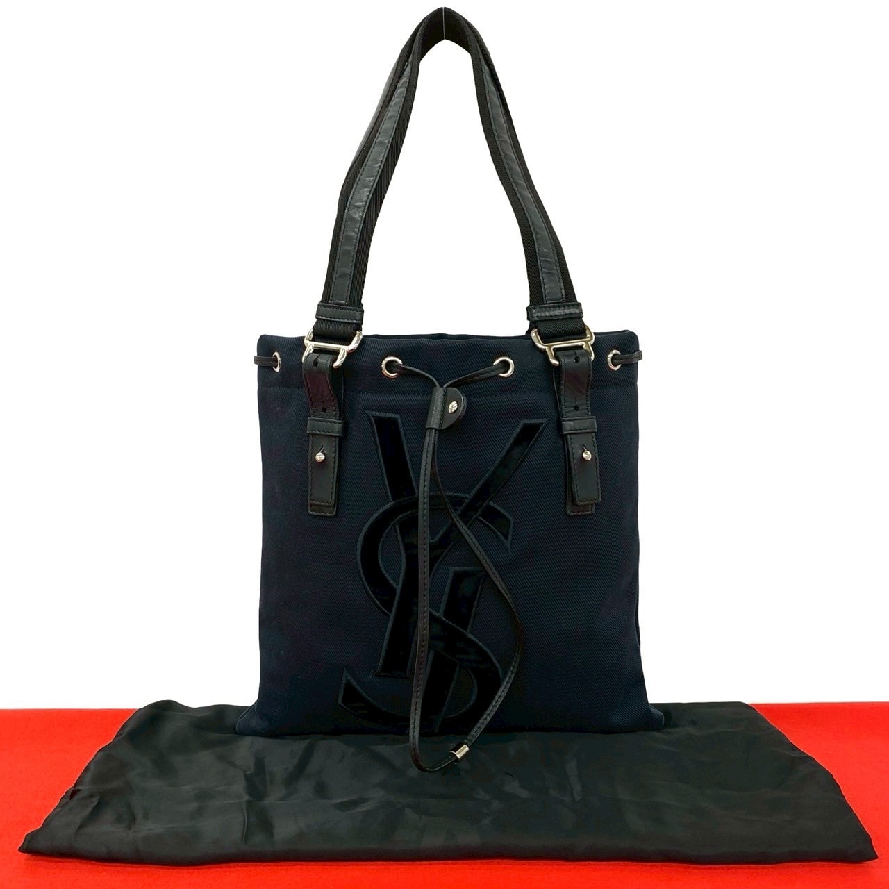 YVES SAINT LAURENT イヴ・サンローラン カハラ YSL ロゴ キャンバス ベロア レザー トートバッグ ブラック
 76141