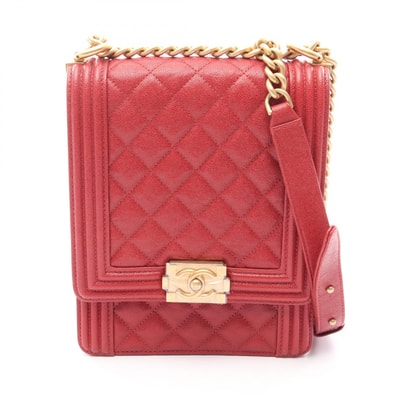 シャネル CHANEL ボーイシャネル マトラッセ ショルダーバッグ バッグ カーフ(牛革) レディース レッド系 AS0130 【中古】