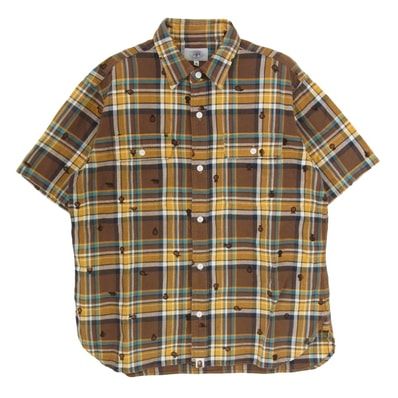 A BATHING APE アベイシングエイプ 長袖シャツ 002SHA301036X マイロプリント チェック柄 長袖 シャツ ブラウン系 XL【中古】