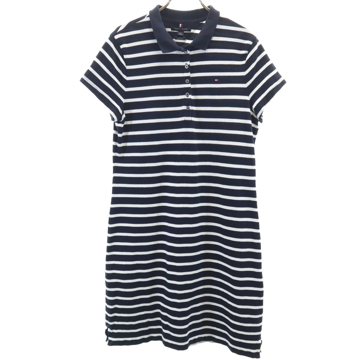 TOMMY HILFIGER トミーヒルフィガー ボーダー柄 半袖 ポロ シャツワンピース L ネイビー