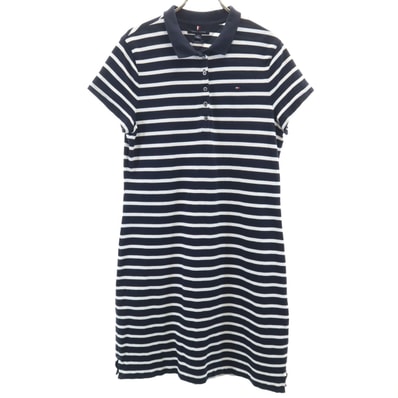 TOMMY HILFIGER トミーヒルフィガー ボーダー柄 半袖 ポロ シャツワンピース L ネイビー
