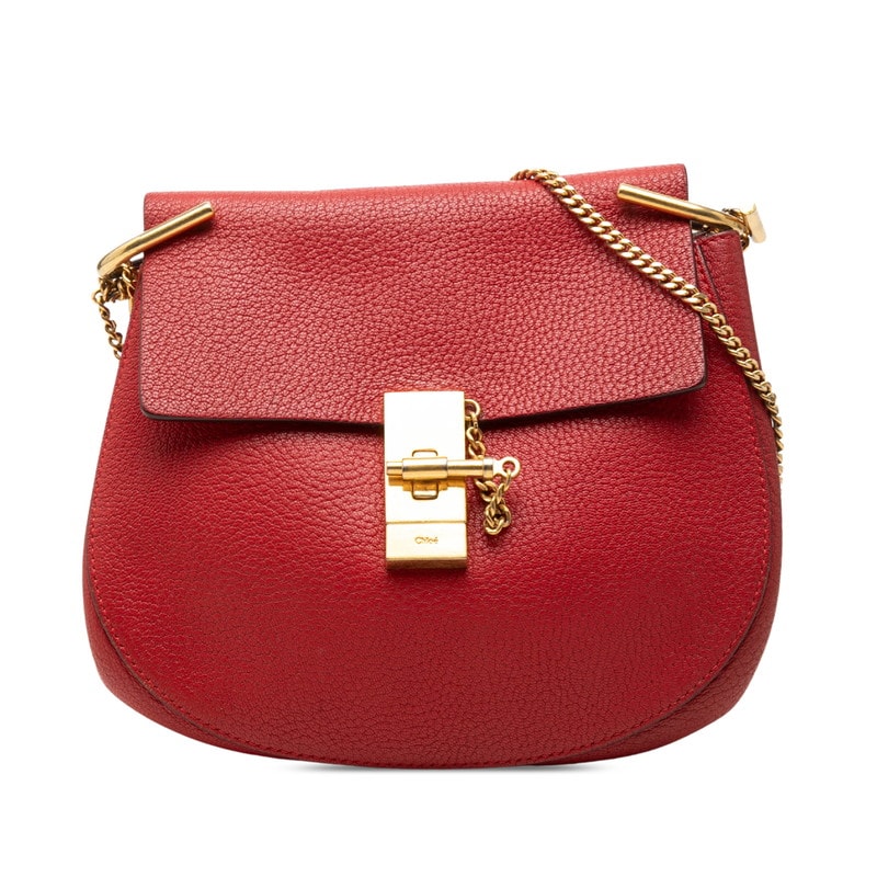 クロエ ドリュー 斜めかけ チェーン ショルダーバッグ 04165765 レッド ゴールド レザー レディース Chloe 【中古】