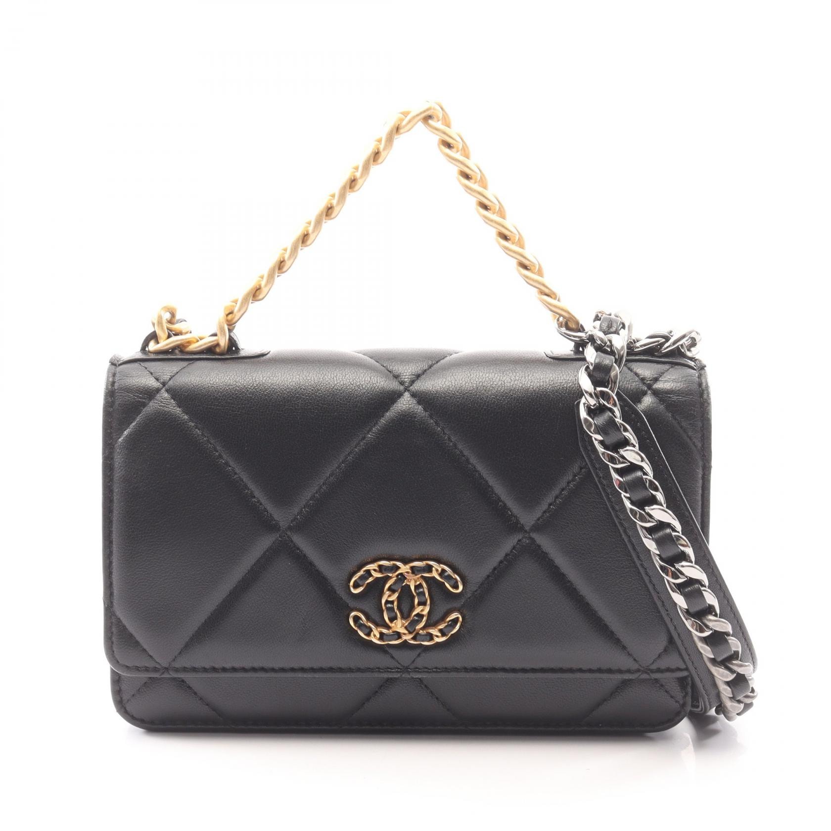シャネル CHANEL 19 ディズヌフ コンビ金具 2WAY ショルダーバッグ バッグ ラムスキン(羊革) レディース ブラック系 AP0957 【中古】