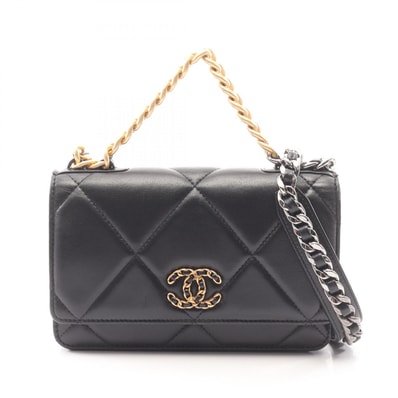 シャネル CHANEL 19 ディズヌフ コンビ金具 2WAY ショルダーバッグ バッグ ラムスキン(羊革) レディース ブラック系 AP0957 【中古】