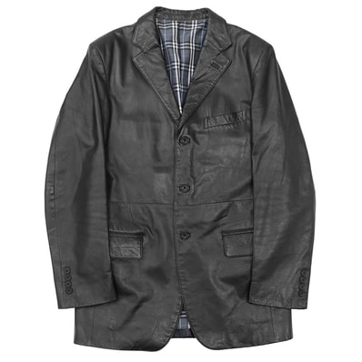 SALE【美品】BURBERRY BLACK LABEL バーバリーブラックレーベル レザージャケット サイズ L メンズ ゴートレザー 山羊革 チェックライニング アウター ブラック 黒