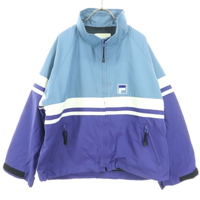 FILA フィラ ワンポイントロゴ 長袖 ナイロンジャケット S ブルー スノーウェア