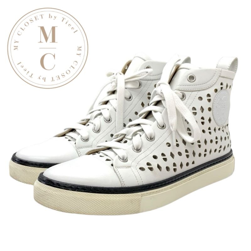 エルメス HERMES ジミー スニーカー 靴 シューズ レザー ホワイト 白 パンチング エクスリブリス ハイカット