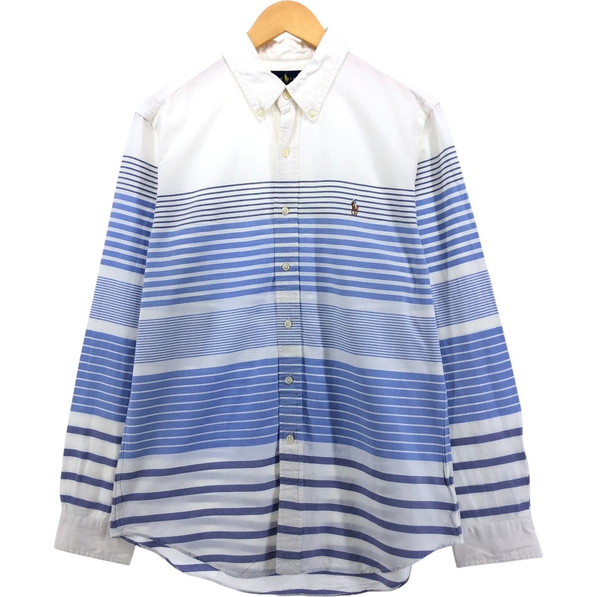 古着 ラルフローレン Ralph Lauren SLIM FIT STRETCH OXFORD ボーダー柄 長袖 ボタンダウンシャツ メンズL相当/eaa568742