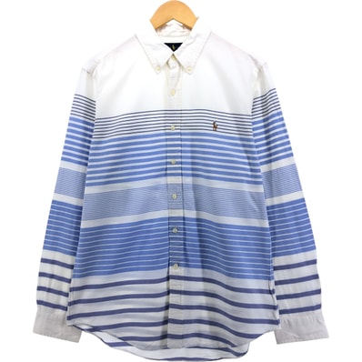 古着 ラルフローレン Ralph Lauren SLIM FIT STRETCH OXFORD ボーダー柄 長袖 ボタンダウンシャツ メンズL相当/eaa568742