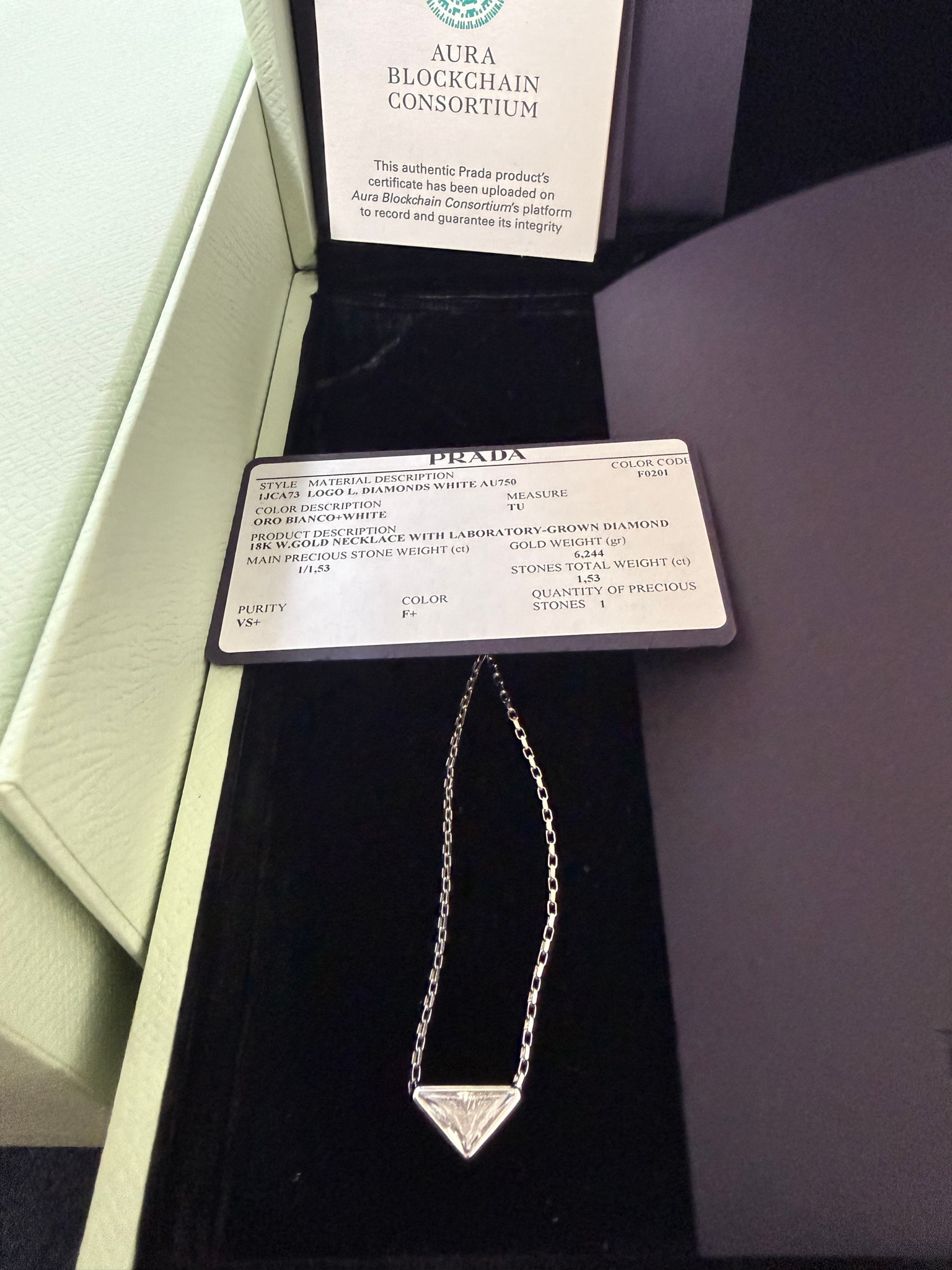 PRADA Eternal Gold Pendant Necklace White Gold and Laboratory-Grown Diamonds