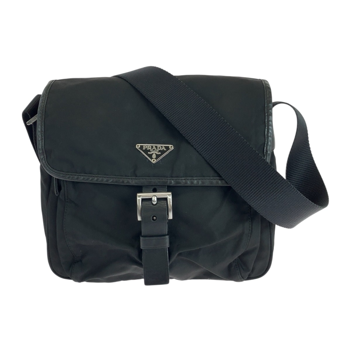 美品 PRADA プラダ テスート 三角ロゴプレート ブラック シルバー金具 ナイロン ショルダーバッグ ポシェット 504158 【中古】