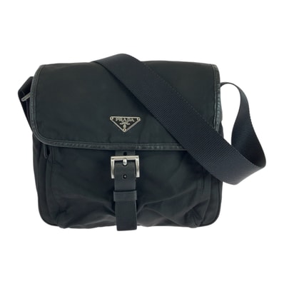 美品 PRADA プラダ テスート 三角ロゴプレート ブラック シルバー金具 ナイロン ショルダーバッグ ポシェット 504158 【中古】