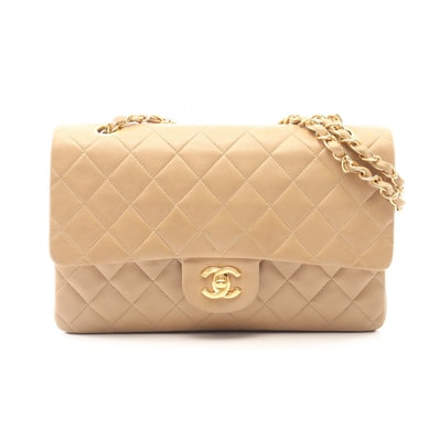 シャネル CHANEL マトラッセ Wフラップ ショルダーバッグ バッグ ラムスキン(羊革) レディース ベージュ系 【中古】