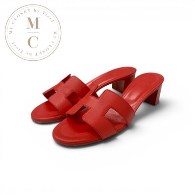 エルメス HERMES オアジス サンダル 靴 シューズ レザー レッド ミュール