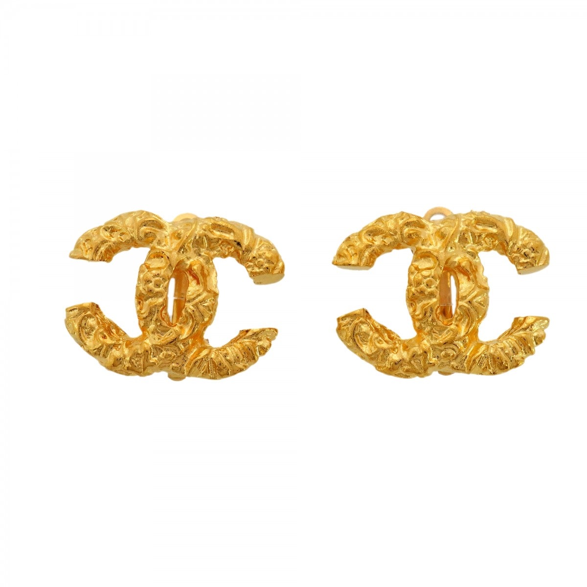 【6jcb0828-k】シャネル イヤリング ヴィンテージ ココマーク 溶岩モチーフ GPメッキ ゴールド【中古】レディース