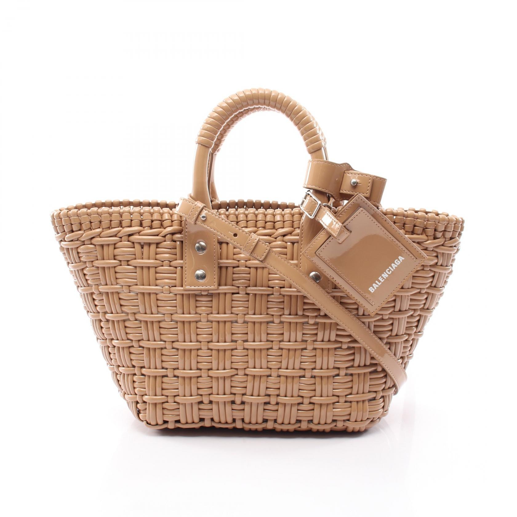 バレンシアガ BALENCIAGA BISTRO XS ビストロ バスケットバッグ 2WAY トートバッグ バッグ エナメル レディース ベージュ系 671342 【中古】
