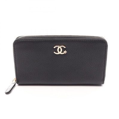 シャネル CHANEL ココマーク ラウンド財布 財布 レザー レディース ブラック系 【中古】