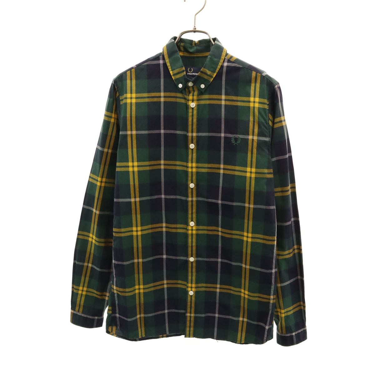 FRED PERRY フレッドペリー チェック柄 長袖 ボタンダウンシャツ S 深緑