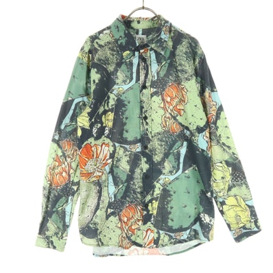 美品 ZARA ザラ 総柄 長袖 コットンシャツ M グリーン系