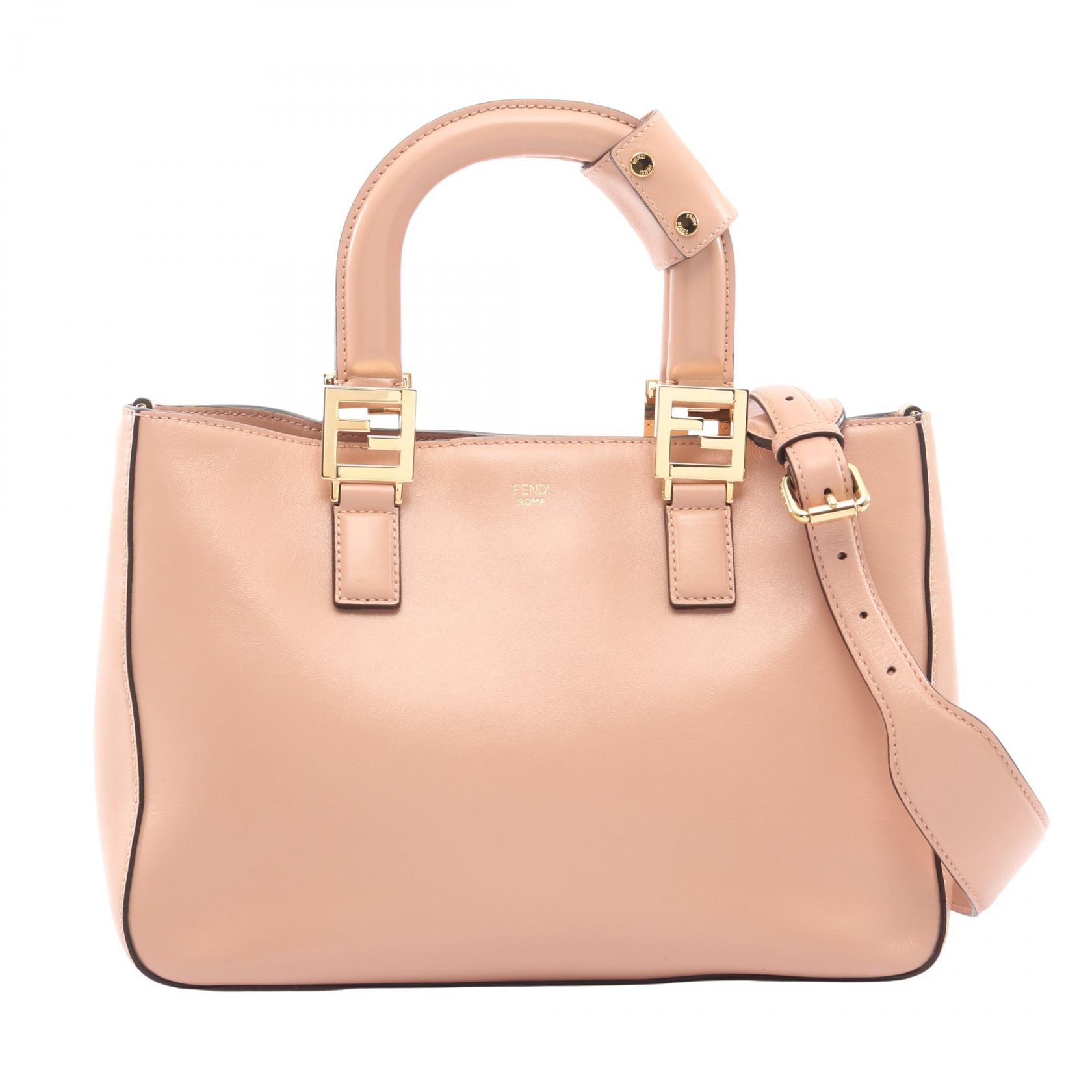 フェンディ FENDI FFトートバッグ スモール ハンドバッグ バッグ レザー レディース ピンク系 8BH367 【中古】