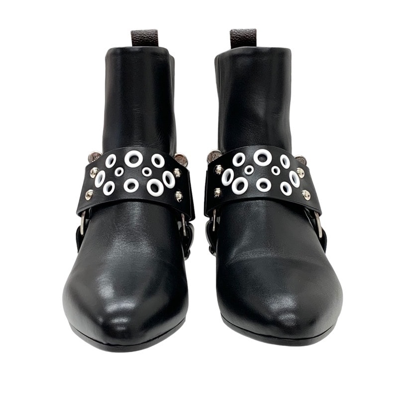 ルイヴィトン LOUIS VUITTON ラプソディライン ブーツ ショートブーツ 靴 シューズ レザー ブラック シルバー 未使用 パンチング ホール アンクルブーツ