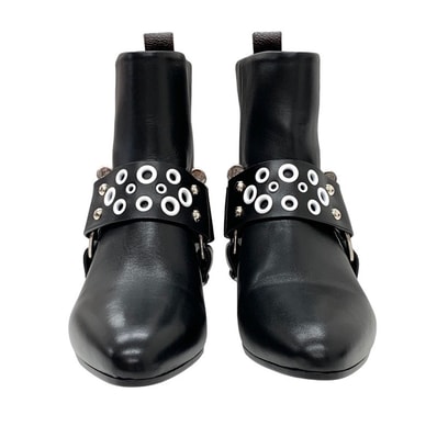 ルイヴィトン LOUIS VUITTON ラプソディライン ブーツ ショートブーツ 靴 シューズ レザー ブラック シルバー 未使用 パンチング ホール アンクルブーツ