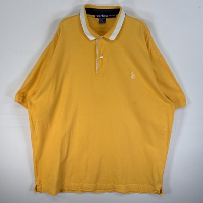 古着 90's/90年代 ノーティカ NAUTICA 半袖 ポロシャツ ロゴ 刺繍 2ボタン 小文字タグ 14041 イエロー 無地 メンズ