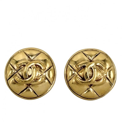 CHANEL シャネル イヤリング マトラッセ ラウンド ココマーク アクセサリー ヴィンテージ GP ゴールド レディース 約18.3g【中古品】