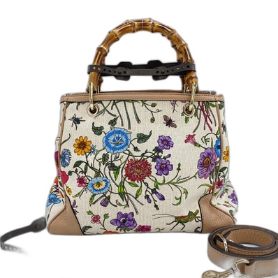 グッチ GUCCI キャンバス バンブー 花柄 2WAY ハンドバッグ キャンバス【中古】