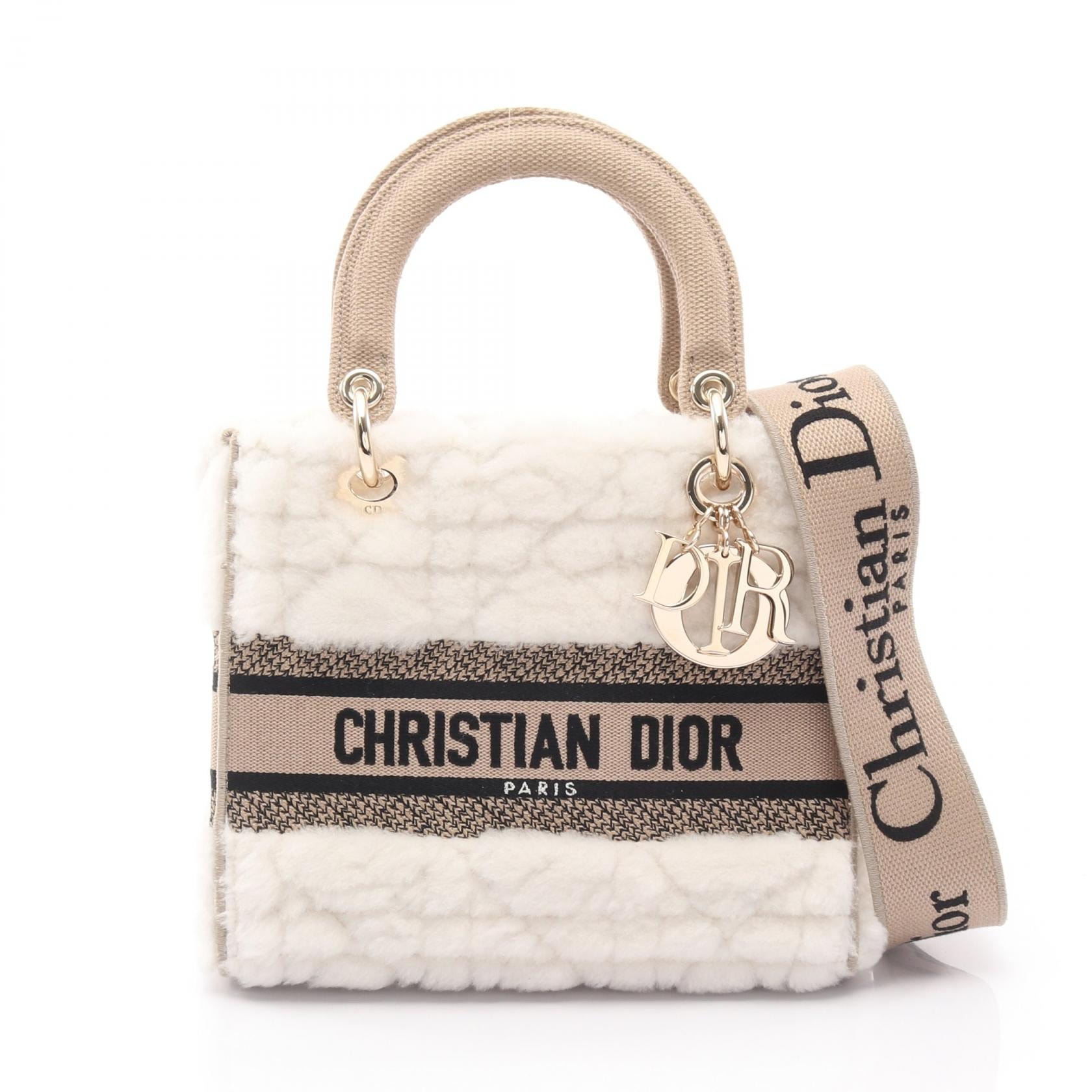 ディオール Dior LADY D-LITE ミディアムバッグ ハンドバッグ バッグ キャンバス シアリング レディース ホワイト系 / ベージュ系 / ブラック系 【中古】