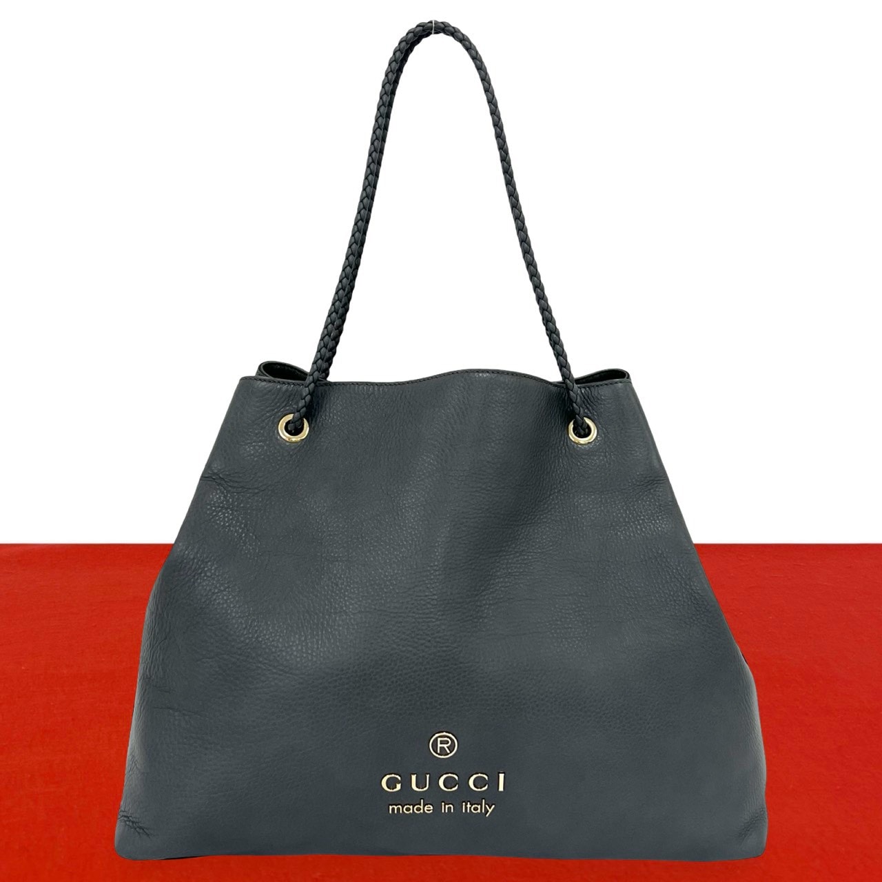 GUCCI グッチ ロゴ 金具 レザー トートバッグ グレー
58598