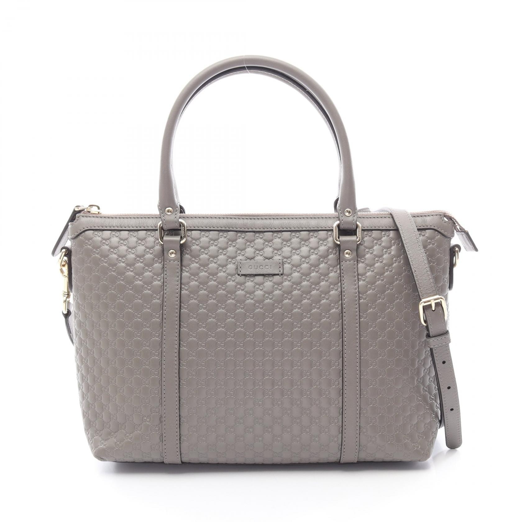 グッチ GUCCI マイクログッチシマ 2WAY ハンドバッグ バッグ レザー レディース グレー系 449656 【中古】