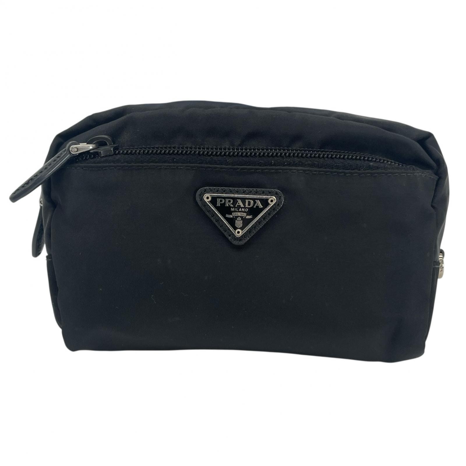 PRADA プラダ 三角ロゴ サフィアーノ ポーチ ブラック レディース【中古】