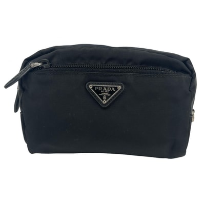 PRADA プラダ 三角ロゴ サフィアーノ ポーチ ブラック レディース【中古】