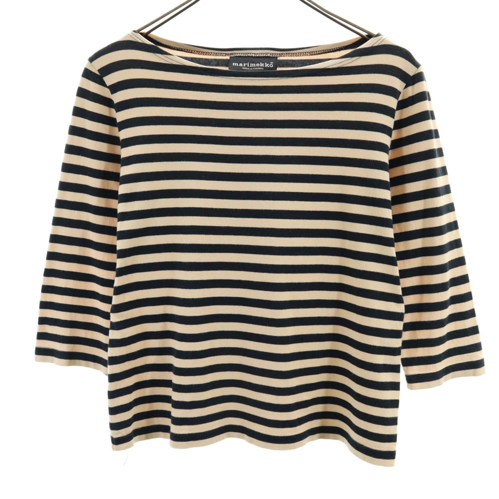 marimekko マリメッコ ボーダー柄 7分袖 ボートネック Tシャツ XS ベージュ系