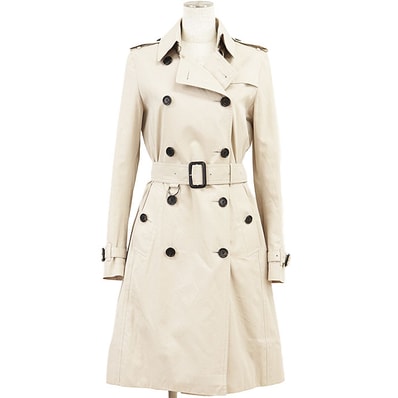 【SALE】BURBERRY バーバリー トレンチコート コットンギャバジン ロゴ ボタン ノバチェックライニング アウター ベルト付属 レディース サイズ UK6 ライトベージュ イギリス製