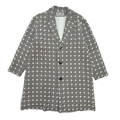 ISSEY MIYAKE イッセイミヤケ 幾何学模様 エンボス生地 オーバーサイズ 17SS ジャケット ステンカラーコート IM71FD020 M ポリエステル ベージュ ブラック ホワイト レディース【中古】